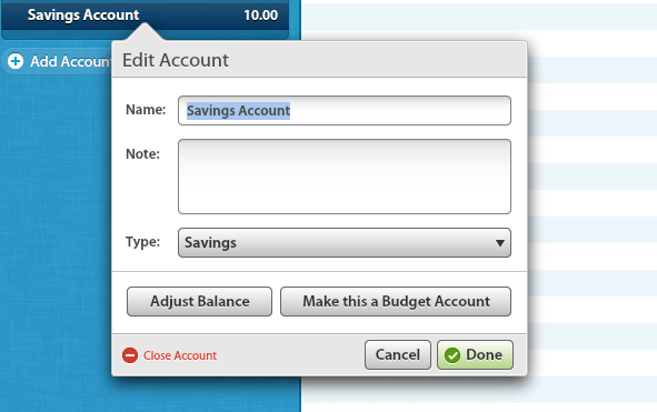 Account edit screen